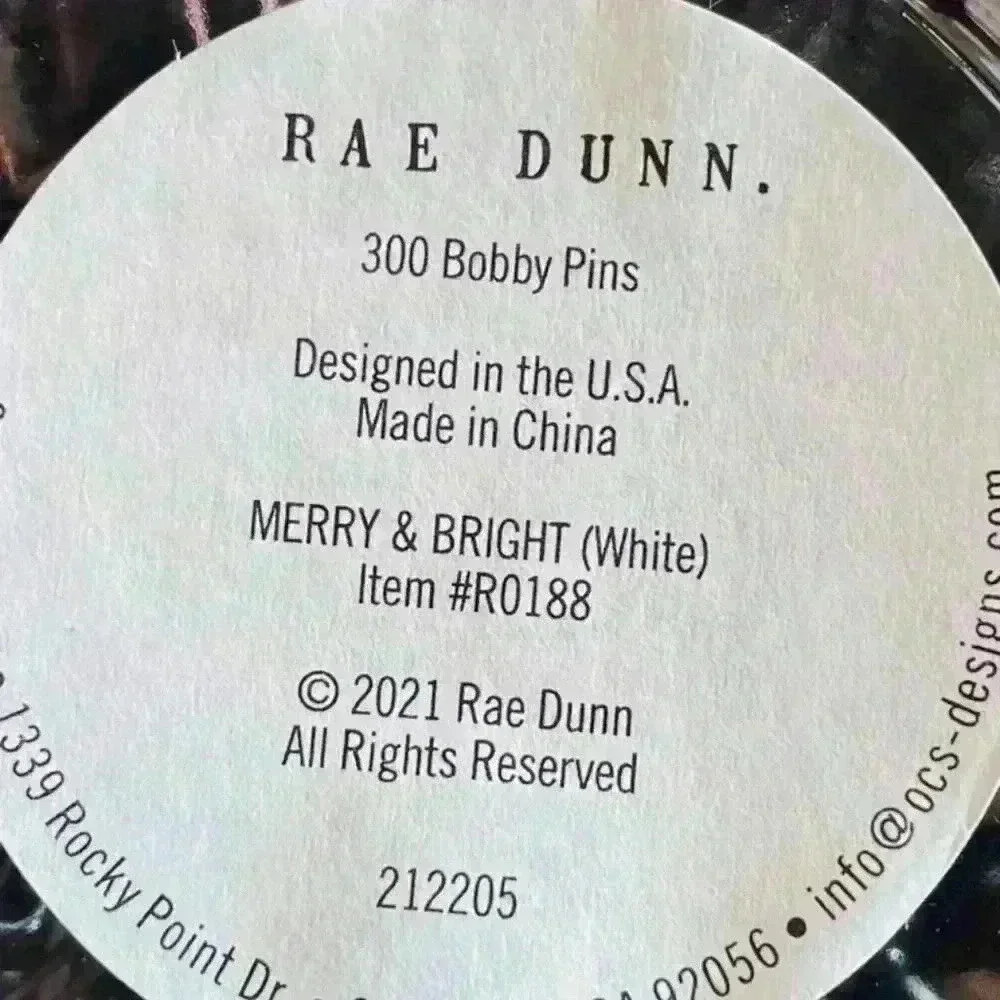 NEW 300 Bobby Pins MERRY & BRIGHT Adorable reusable glass jar w/ Lid by RAE DUNN